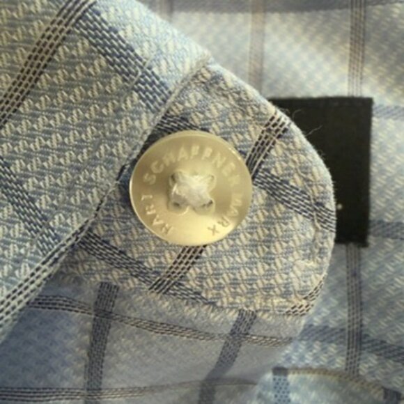 Hart Schaffner Marx Light Blue Windowpane Dress Shirt – Size Large - Picture 4 of 13